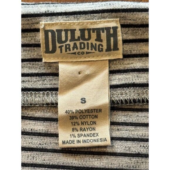 Duluth Dress Women Small Gray Navy Blue Stripe Pockets 37 inches - Picture 4 of 6